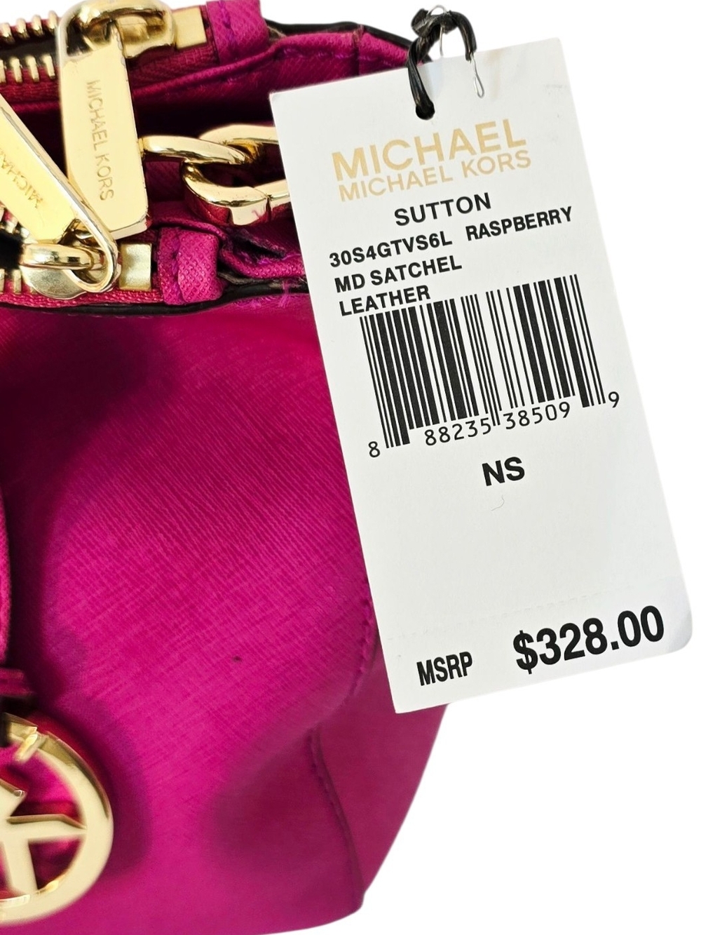 Michael Kors Sutton Medium Satchel Raspberry Pink Leather Bag + Wallet NWT - Picture 3 of 9